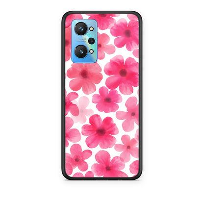 Θήκη Realme GT Neo 3T Pink Watercolour Flowers on White από τη Smartfits με σχέδιο στο πίσω μέρος και μαύρο περίβλημα | Realme GT Neo 3T Pink Watercolour Flowers on White case with colorful back and black bezels
