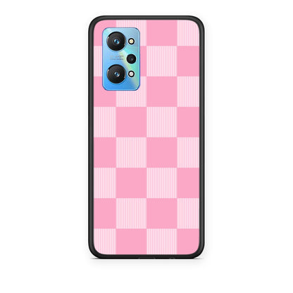 Θήκη Realme GT Neo 3T Pink and White Striped Checks από τη Smartfits με σχέδιο στο πίσω μέρος και μαύρο περίβλημα | Realme GT Neo 3T Pink and White Striped Checks case with colorful back and black bezels