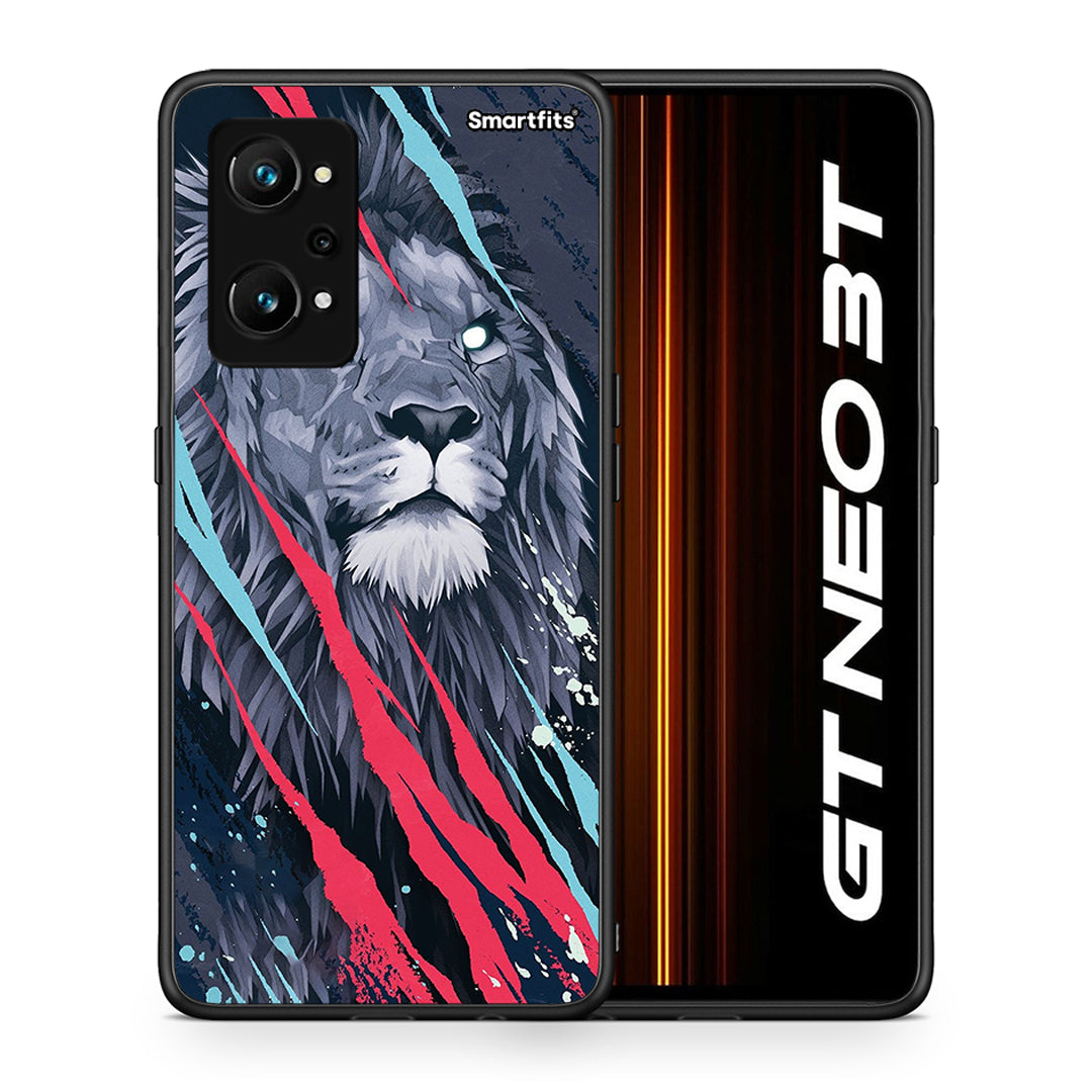 Θήκη Realme GT Neo 3T Lion Designer PopArt από τη Smartfits με σχέδιο στο πίσω μέρος και μαύρο περίβλημα | Realme GT Neo 3T Lion Designer PopArt case with colorful back and black bezels