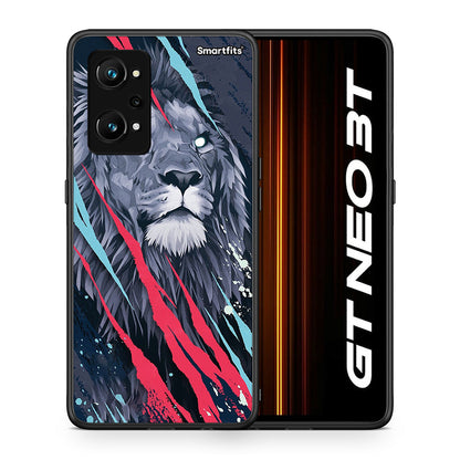Θήκη Realme GT Neo 3T Lion Designer PopArt από τη Smartfits με σχέδιο στο πίσω μέρος και μαύρο περίβλημα | Realme GT Neo 3T Lion Designer PopArt case with colorful back and black bezels
