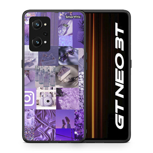 Θήκη Realme GT Neo 3T Purple Aesthetic Collage από τη Smartfits με σχέδιο στο πίσω μέρος και μαύρο περίβλημα | Realme GT Neo 3T Purple Aesthetic Collage case with colorful back and black bezels