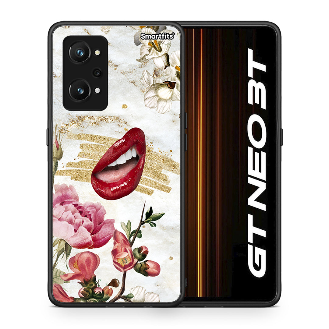 Θήκη Realme GT Neo 3T Red Lips από τη Smartfits με σχέδιο στο πίσω μέρος και μαύρο περίβλημα | Realme GT Neo 3T Red Lips case with colorful back and black bezels
