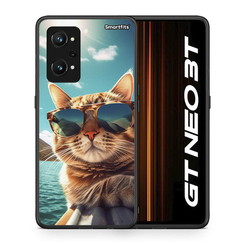 Θήκη Realme GT Neo 3T Summer Cat από τη Smartfits με σχέδιο στο πίσω μέρος και μαύρο περίβλημα | Realme GT Neo 3T Summer Cat case with colorful back and black bezels