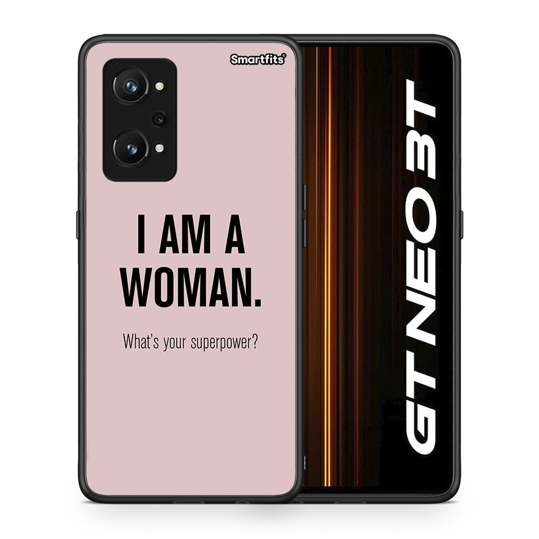 Θήκη Realme GT Neo 3T Superpower Woman από τη Smartfits με σχέδιο στο πίσω μέρος και μαύρο περίβλημα | Realme GT Neo 3T Superpower Woman case with colorful back and black bezels