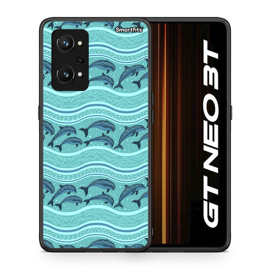 Θήκη Realme GT Neo 3T Swimming Dolphins από τη Smartfits με σχέδιο στο πίσω μέρος και μαύρο περίβλημα | Realme GT Neo 3T Swimming Dolphins case with colorful back and black bezels