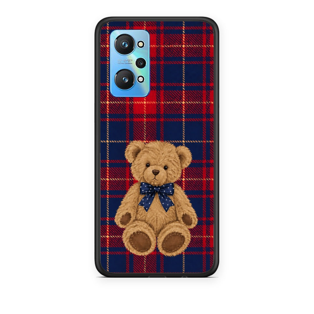 Θήκη Realme GT Neo 3T Teddy Bear on Red and Navy Tartan από τη Smartfits με σχέδιο στο πίσω μέρος και μαύρο περίβλημα | Realme GT Neo 3T Teddy Bear on Red and Navy Tartan case with colorful back and black bezels