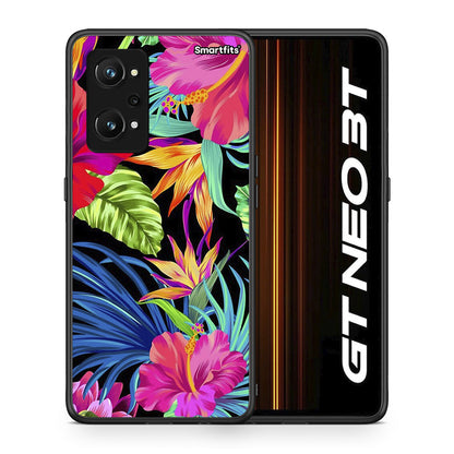 Θήκη Realme GT Neo 3T Tropical Flowers από τη Smartfits με σχέδιο στο πίσω μέρος και μαύρο περίβλημα | Realme GT Neo 3T Tropical Flowers case with colorful back and black bezels