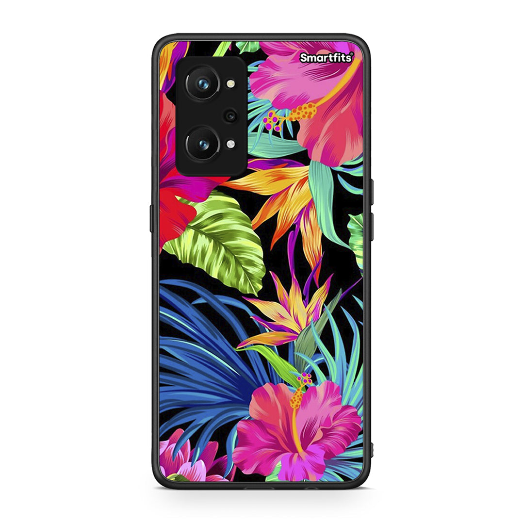 Realme GT Neo 3T Tropical Flowers θήκη από τη Smartfits με σχέδιο στο πίσω μέρος και μαύρο περίβλημα | Smartphone case with colorful back and black bezels by Smartfits
