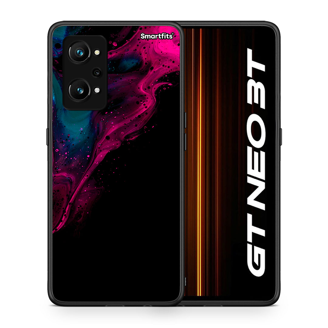 Θήκη Realme GT Neo 3T Pink Black Watercolor από τη Smartfits με σχέδιο στο πίσω μέρος και μαύρο περίβλημα | Realme GT Neo 3T Pink Black Watercolor case with colorful back and black bezels