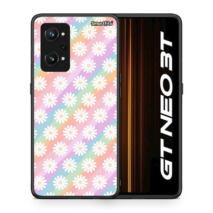 Θήκη Realme GT Neo 3T White Daisies από τη Smartfits με σχέδιο στο πίσω μέρος και μαύρο περίβλημα | Realme GT Neo 3T White Daisies case with colorful back and black bezels