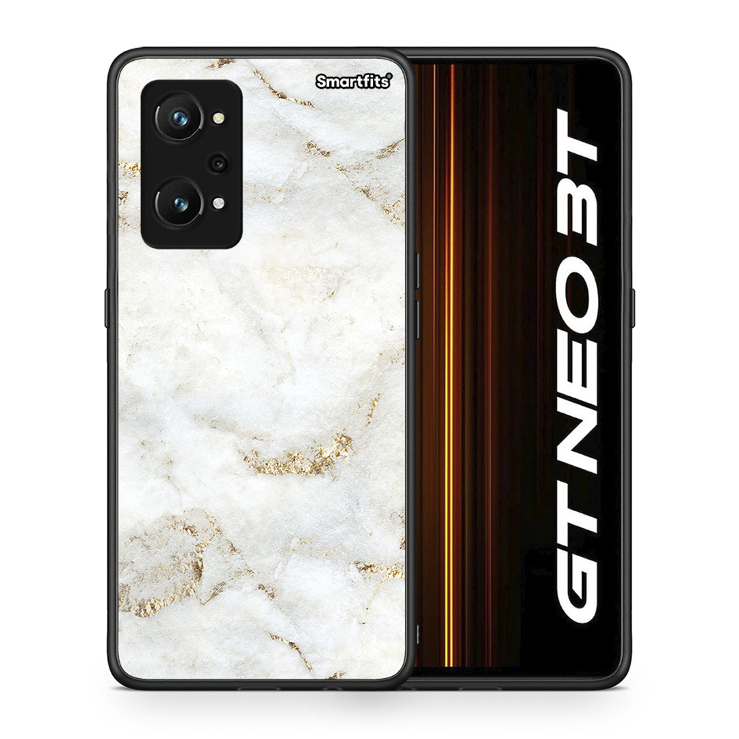Θήκη Realme GT Neo 3T White Gold Marble από τη Smartfits με σχέδιο στο πίσω μέρος και μαύρο περίβλημα | Realme GT Neo 3T White Gold Marble case with colorful back and black bezels
