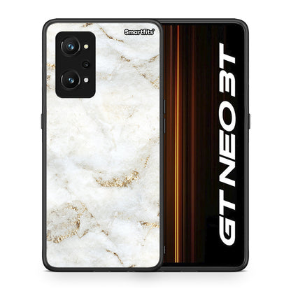 Θήκη Realme GT Neo 3T White Gold Marble από τη Smartfits με σχέδιο στο πίσω μέρος και μαύρο περίβλημα | Realme GT Neo 3T White Gold Marble case with colorful back and black bezels