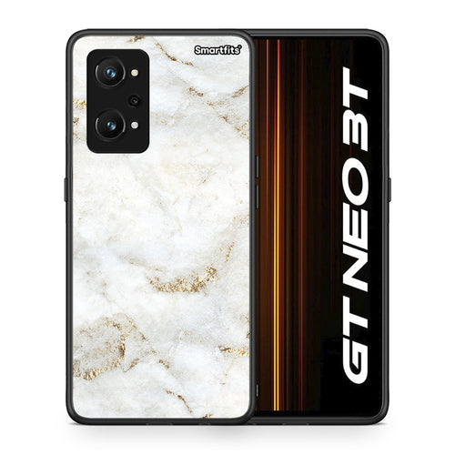 Θήκη Realme GT Neo 3T White Gold Marble από τη Smartfits με σχέδιο στο πίσω μέρος και μαύρο περίβλημα | Realme GT Neo 3T White Gold Marble case with colorful back and black bezels