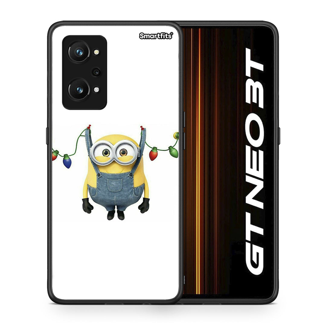Θήκη Realme GT Neo 3T Xmas Minion Lights από τη Smartfits με σχέδιο στο πίσω μέρος και μαύρο περίβλημα | Realme GT Neo 3T Xmas Minion Lights case with colorful back and black bezels