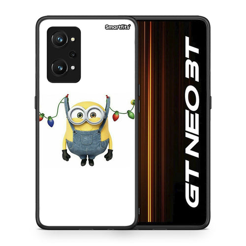 Θήκη Realme GT Neo 3T Xmas Minion Lights από τη Smartfits με σχέδιο στο πίσω μέρος και μαύρο περίβλημα | Realme GT Neo 3T Xmas Minion Lights case with colorful back and black bezels
