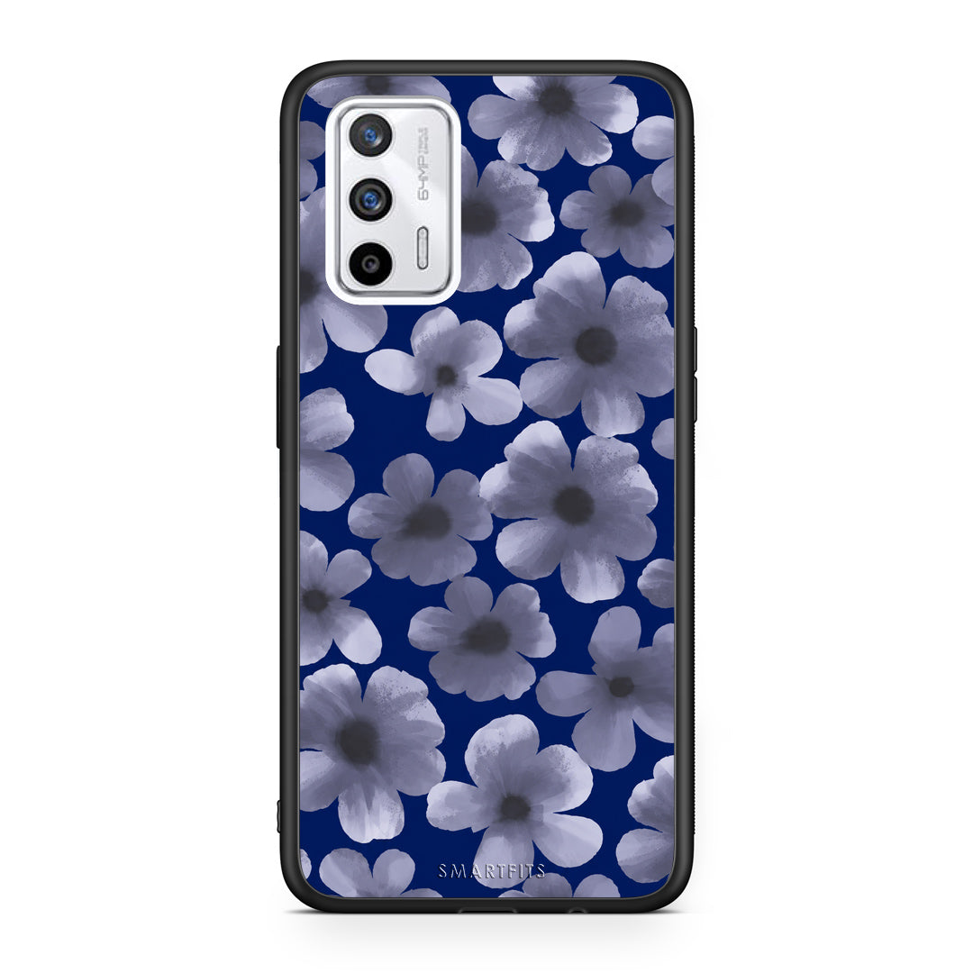 Θήκη Realme GT Pale Blue Flowers on Navy από τη Smartfits με σχέδιο στο πίσω μέρος και μαύρο περίβλημα | Realme GT Pale Blue Flowers on Navy case with colorful back and black bezels
