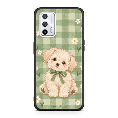 Θήκη Realme GT Puppy and Daisies on Sage Gingham από τη Smartfits με σχέδιο στο πίσω μέρος και μαύρο περίβλημα | Realme GT Puppy and Daisies on Sage Gingham case with colorful back and black bezels