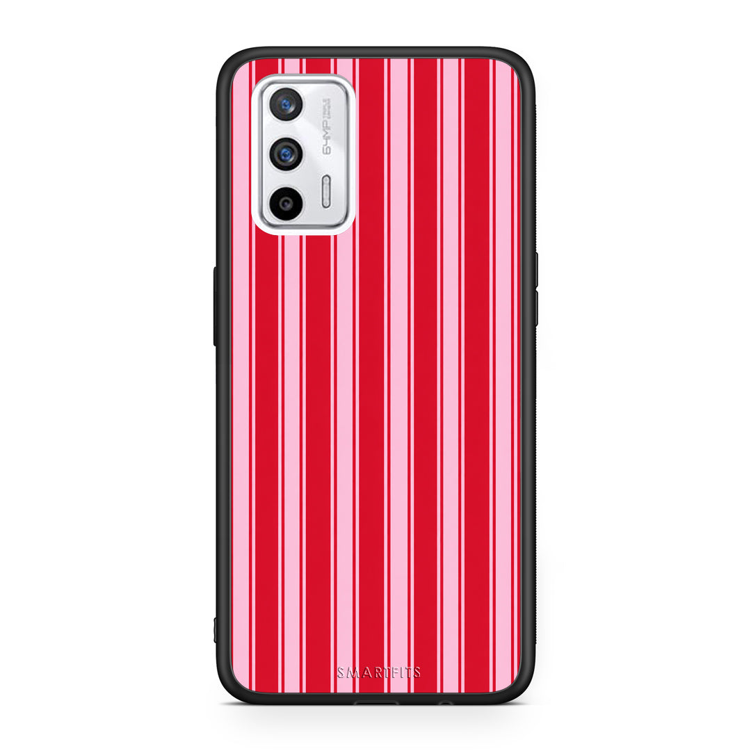 Θήκη Realme GT Red and Pink Vertical Pinstripes από τη Smartfits με σχέδιο στο πίσω μέρος και μαύρο περίβλημα | Realme GT Red and Pink Vertical Pinstripes case with colorful back and black bezels