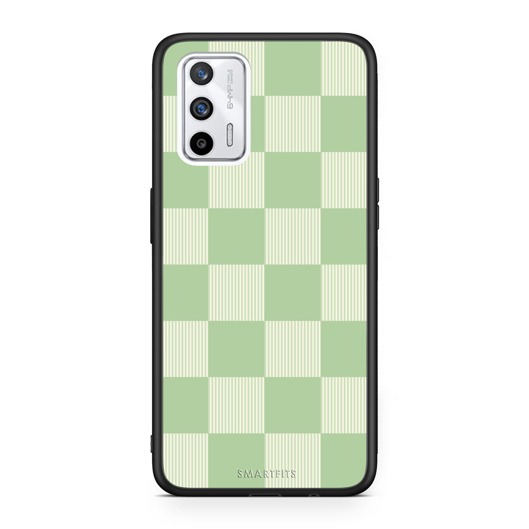 Θήκη Realme GT Sage and Cream Striped Checks από τη Smartfits με σχέδιο στο πίσω μέρος και μαύρο περίβλημα | Realme GT Sage and Cream Striped Checks case with colorful back and black bezels