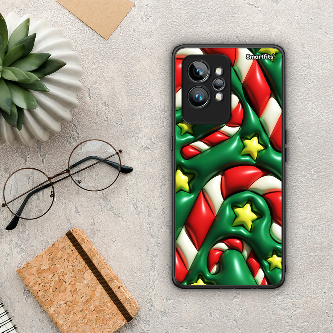 Θήκη Realme GT2 Pro Christmas Bubbles από τη Smartfits με σχέδιο στο πίσω μέρος και μαύρο περίβλημα | Realme GT2 Pro Christmas Bubbles Case with Colorful Back and Black Bezels