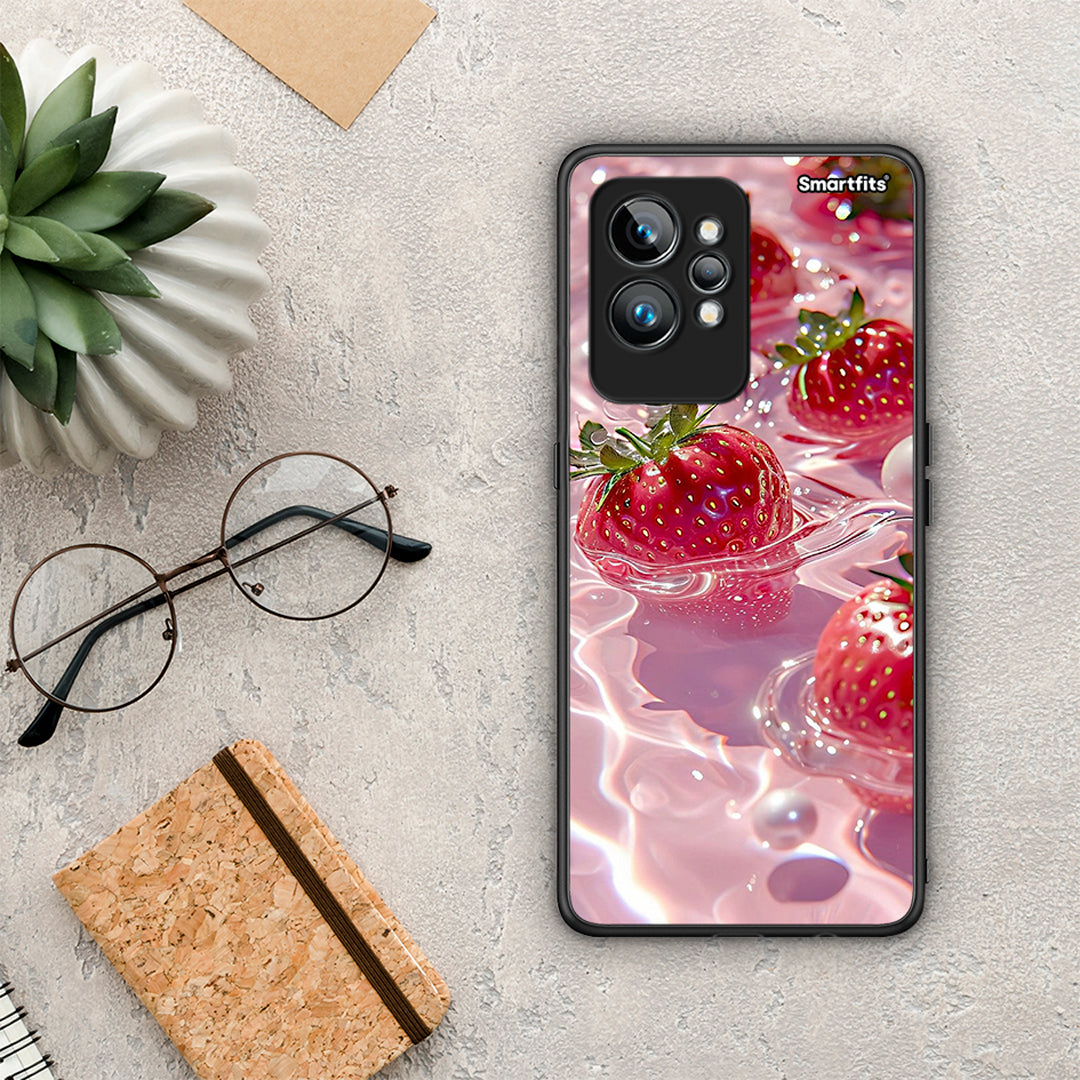 Θήκη Realme GT2 Pro Juicy Strawberries από τη Smartfits με σχέδιο στο πίσω μέρος και μαύρο περίβλημα | Realme GT2 Pro Juicy Strawberries Case with Colorful Back and Black Bezels