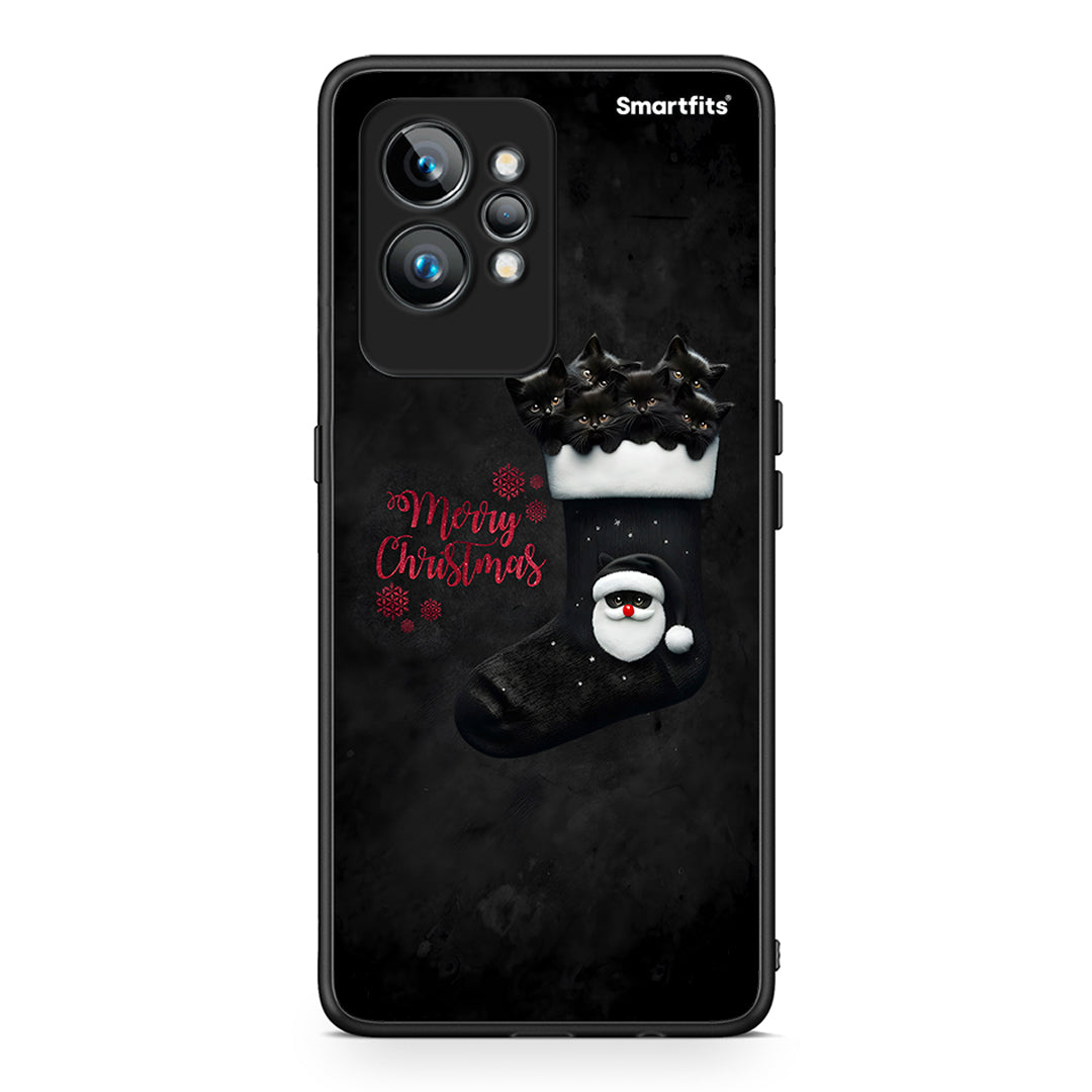 Θήκη Realme GT2 Pro Merry Cat Christmas από τη Smartfits με σχέδιο στο πίσω μέρος και μαύρο περίβλημα | Realme GT2 Pro Merry Cat Christmas Case with Colorful Back and Black Bezels