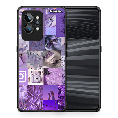 Θήκη Realme GT2 Purple Aesthetic Collage από τη Smartfits με σχέδιο στο πίσω μέρος και μαύρο περίβλημα | Realme GT2 Purple Aesthetic Collage Case with Colorful Back and Black Bezels