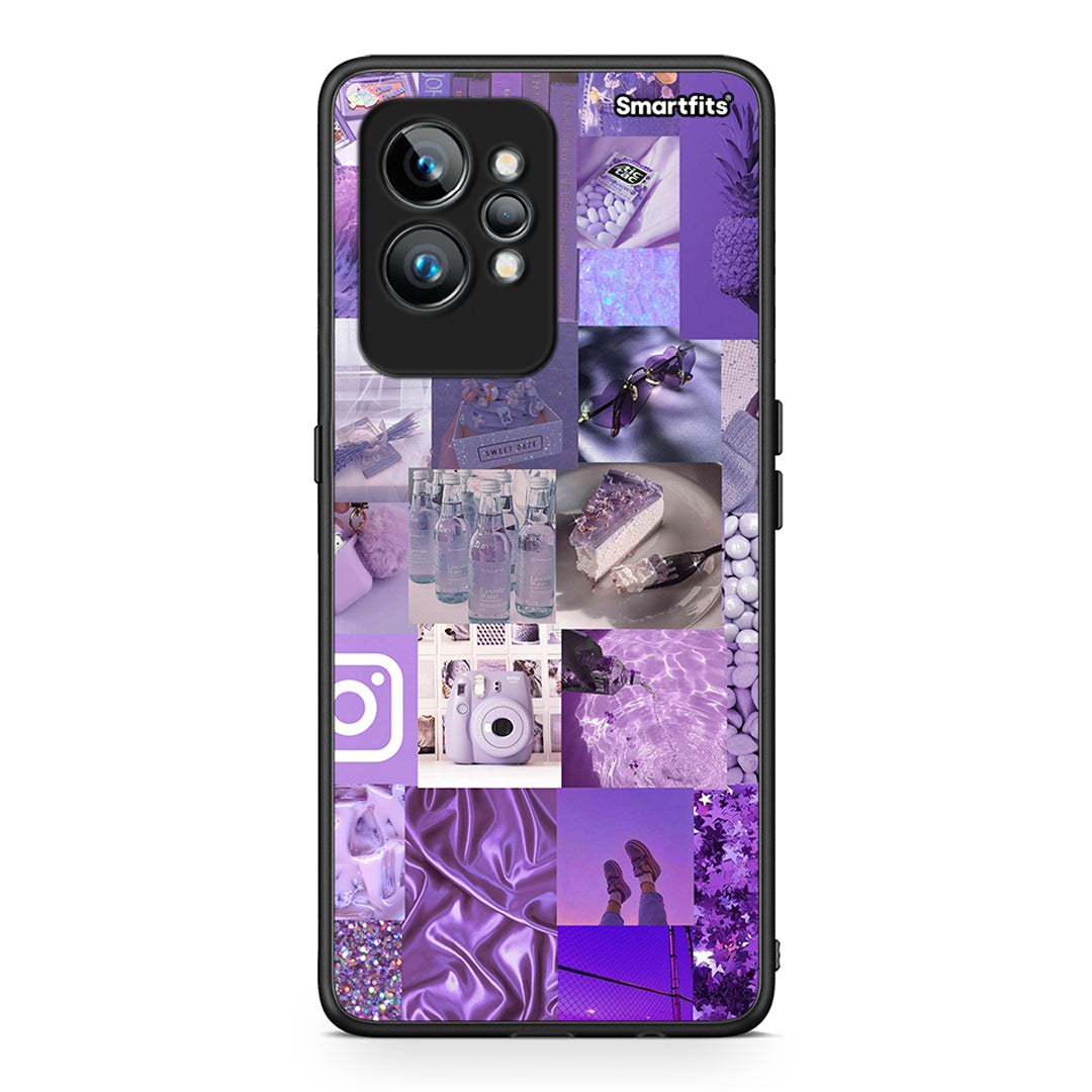 Θήκη Realme GT2 Pro Purple Aesthetic Collage από τη Smartfits με σχέδιο στο πίσω μέρος και μαύρο περίβλημα | Realme GT2 Pro Purple Aesthetic Collage Case with Colorful Back and Black Bezels