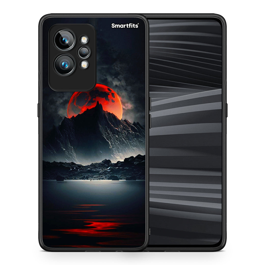 Θήκη Realme GT2 Red Full Moon από τη Smartfits με σχέδιο στο πίσω μέρος και μαύρο περίβλημα | Realme GT2 Red Full Moon Case with Colorful Back and Black Bezels