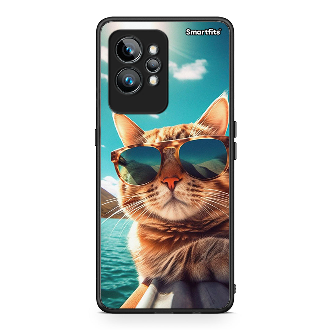 Θήκη Realme GT2 Summer Cat από τη Smartfits με σχέδιο στο πίσω μέρος και μαύρο περίβλημα | Realme GT2 Summer Cat Case with Colorful Back and Black Bezels