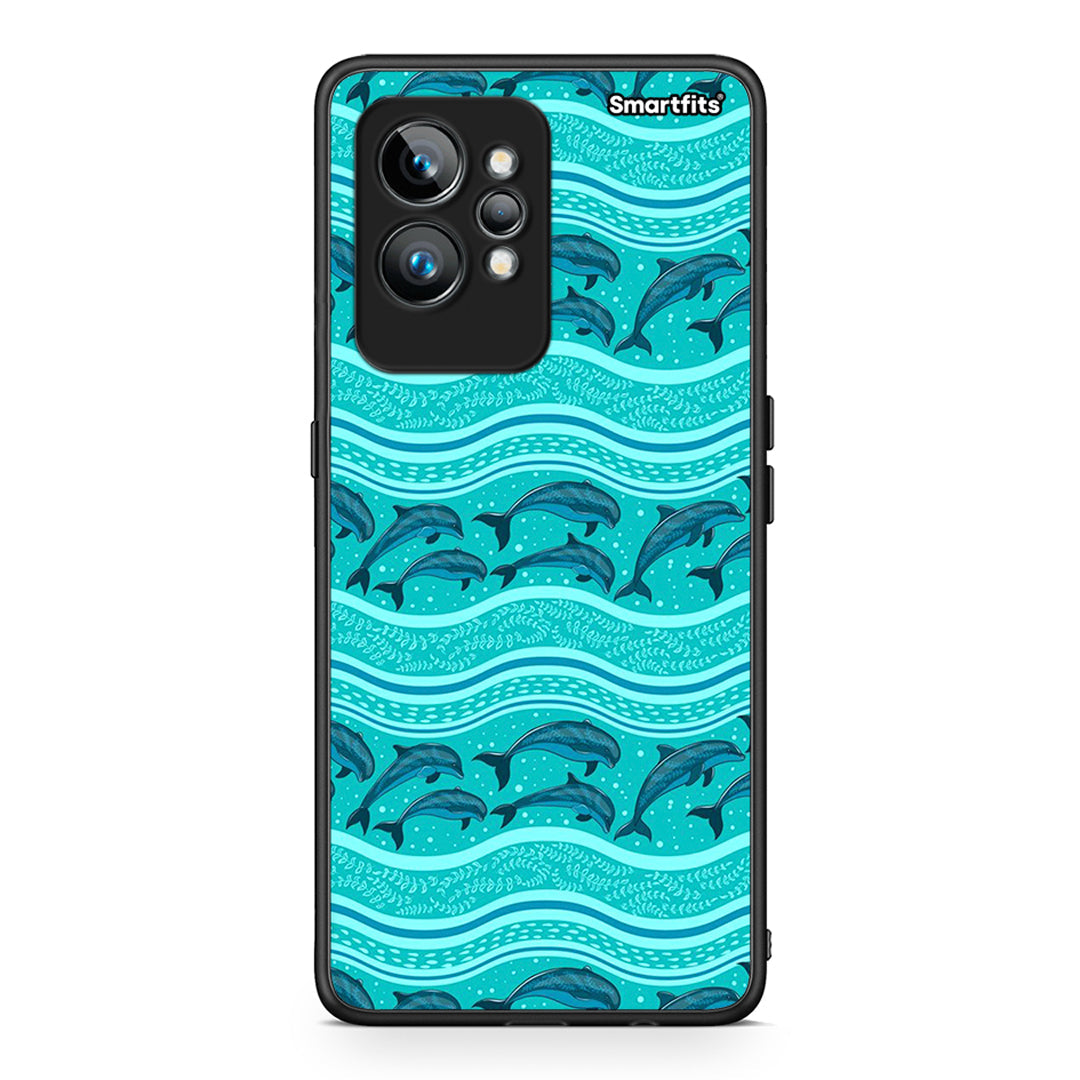 Θήκη Realme GT2 Pro Swimming Dolphins από τη Smartfits με σχέδιο στο πίσω μέρος και μαύρο περίβλημα | Realme GT2 Pro Swimming Dolphins Case with Colorful Back and Black Bezels