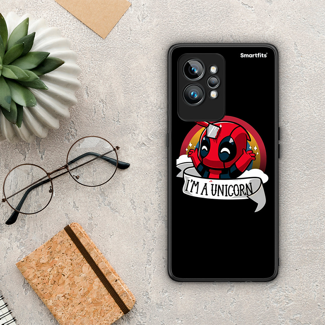 Θήκη Realme GT2 Unicorn Deadpool από τη Smartfits με σχέδιο στο πίσω μέρος και μαύρο περίβλημα | Realme GT2 Unicorn Deadpool Case with Colorful Back and Black Bezels
