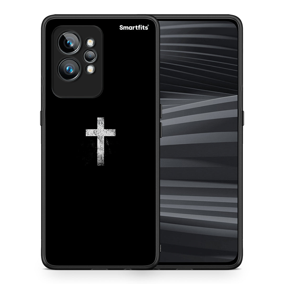 Θήκη Realme GT2 White Cross από τη Smartfits με σχέδιο στο πίσω μέρος και μαύρο περίβλημα | Realme GT2 White Cross Case with Colorful Back and Black Bezels