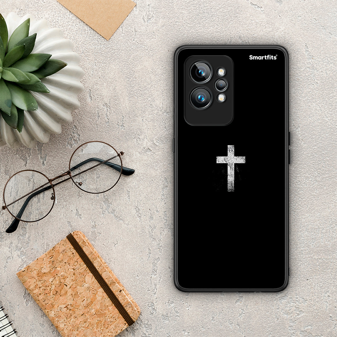 Θήκη Realme GT2 White Cross από τη Smartfits με σχέδιο στο πίσω μέρος και μαύρο περίβλημα | Realme GT2 White Cross Case with Colorful Back and Black Bezels