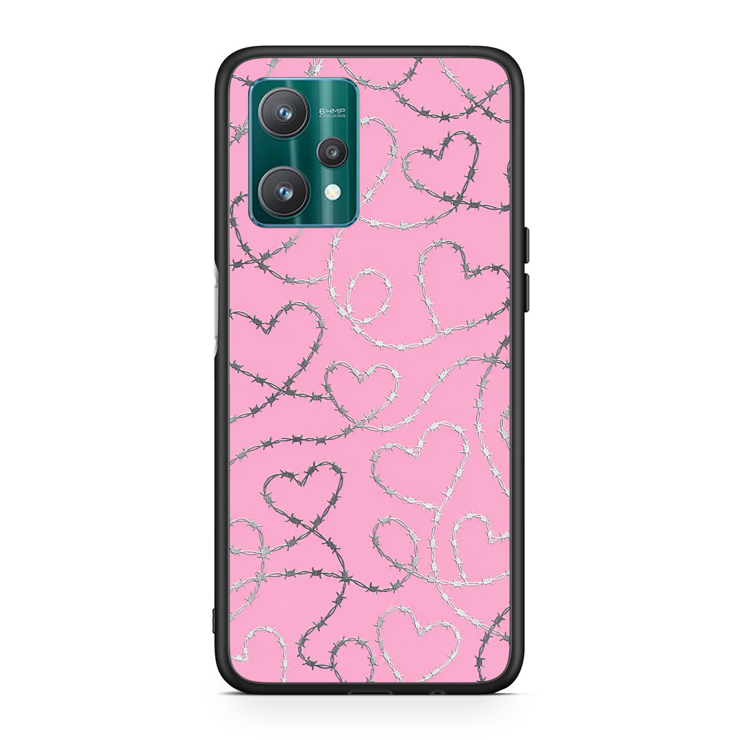 Θήκη Realme 9 Pro Barbed Wire Hearts on Pink από τη Smartfits με σχέδιο στο πίσω μέρος και μαύρο περίβλημα | Realme 9 Pro Barbed Wire Hearts on Pink case with colorful back and black bezels