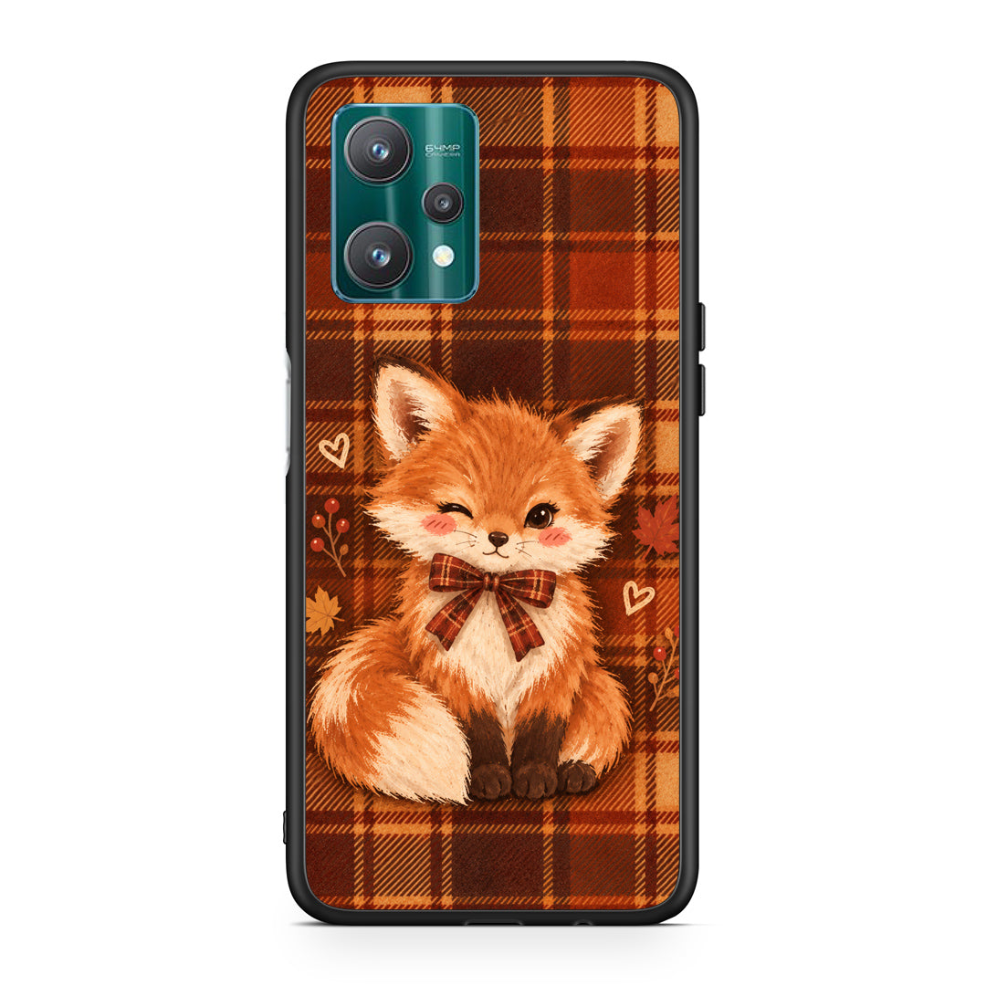 Θήκη Realme 9 Pro Fox on Autumn Tartan από τη Smartfits με σχέδιο στο πίσω μέρος και μαύρο περίβλημα | Realme 9 Pro Fox on Autumn Tartan case with colorful back and black bezels
