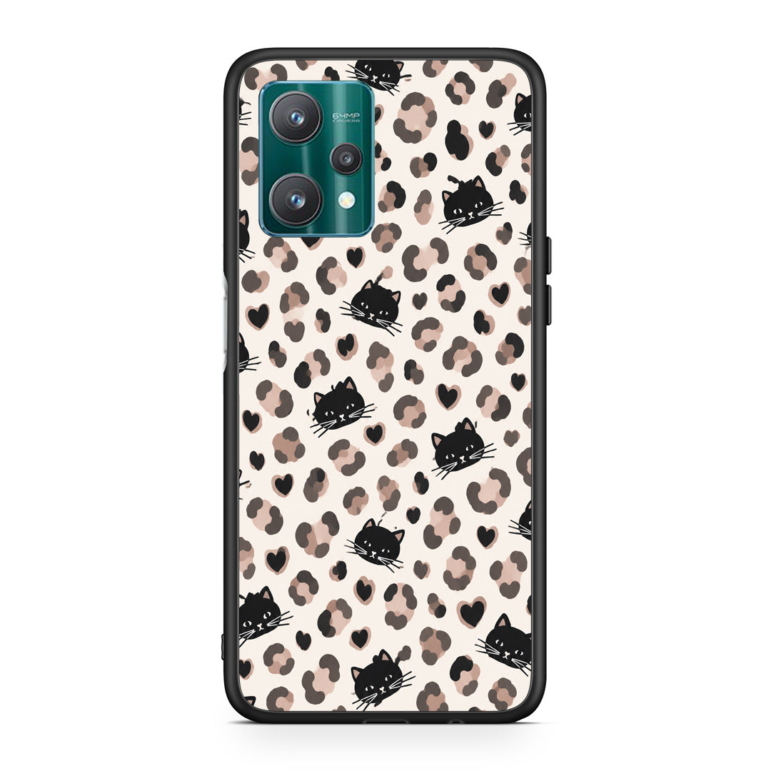 Θήκη Realme 9 Pro Leopard Spots and Black Cats on Cream από τη Smartfits με σχέδιο στο πίσω μέρος και μαύρο περίβλημα | Realme 9 Pro Leopard Spots and Black Cats on Cream case with colorful back and black bezels