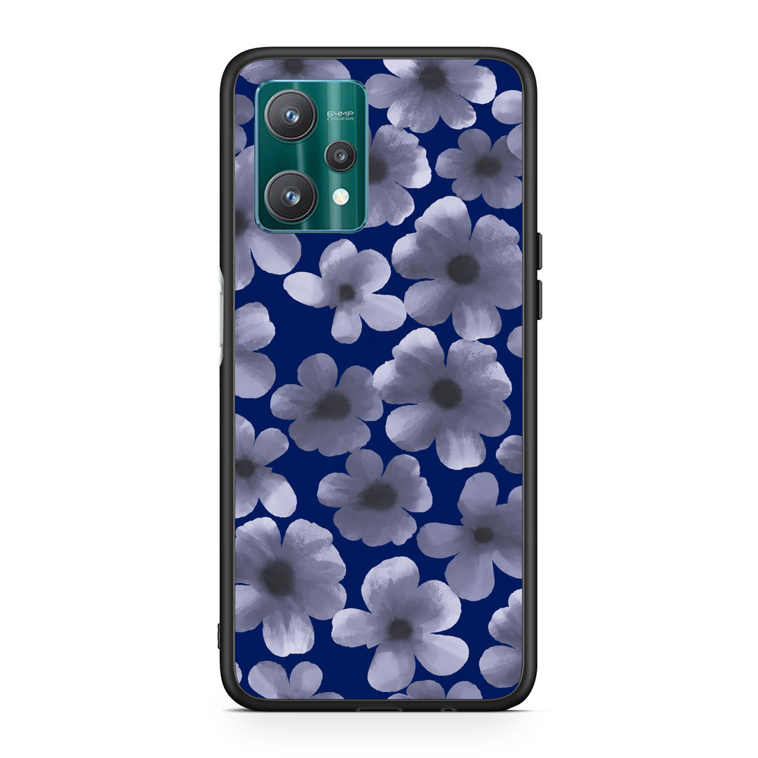 Θήκη Realme 9 Pro Pale Blue Flowers on Navy από τη Smartfits με σχέδιο στο πίσω μέρος και μαύρο περίβλημα | Realme 9 Pro Pale Blue Flowers on Navy case with colorful back and black bezels