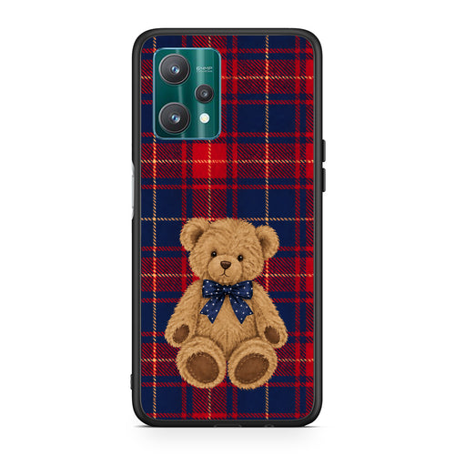 Θήκη Realme 9 Pro Teddy Bear on Red and Navy Tartan από τη Smartfits με σχέδιο στο πίσω μέρος και μαύρο περίβλημα | Realme 9 Pro Teddy Bear on Red and Navy Tartan case with colorful back and black bezels