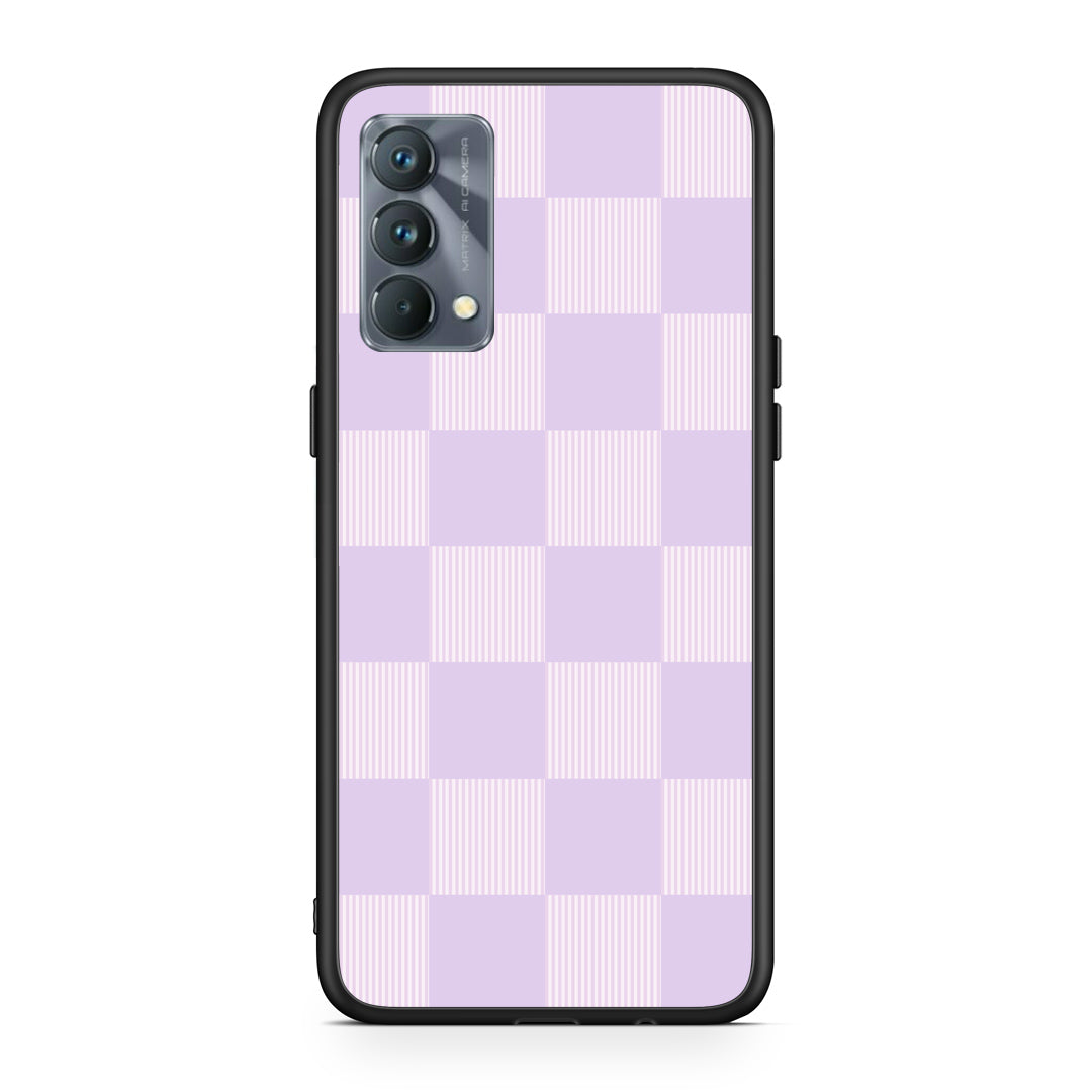 Θήκη Realme GT Master Lilac and Cream Striped Checks από τη Smartfits με σχέδιο στο πίσω μέρος και μαύρο περίβλημα | Realme GT Master Lilac and Cream Striped Checks case with colorful back and black bezels