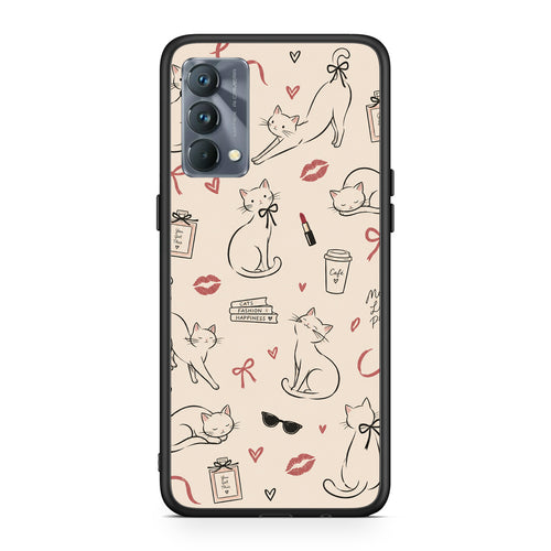 Θήκη Realme GT Master Minimal Cat and Fashion Doodles on Cream από τη Smartfits με σχέδιο στο πίσω μέρος και μαύρο περίβλημα | Realme GT Master Minimal Cat and Fashion Doodles on Cream case with colorful back and black bezels