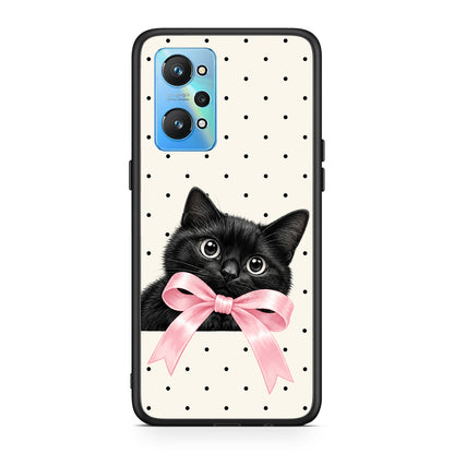 Θήκη Realme GT Neo 2 Black Kitten Pink Bow and Polka Dots από τη Smartfits με σχέδιο στο πίσω μέρος και μαύρο περίβλημα | Realme GT Neo 2 Black Kitten Pink Bow and Polka Dots case with colorful back and black bezels