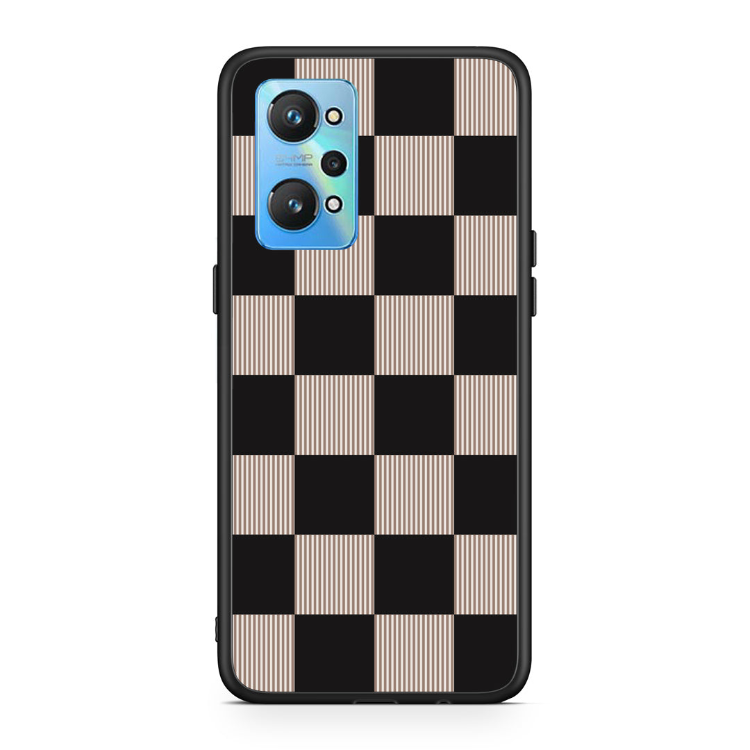 Θήκη Realme GT2 Black and Taupe Striped Checks από τη Smartfits με σχέδιο στο πίσω μέρος και μαύρο περίβλημα | Realme GT2 Black and Taupe Striped Checks case with colorful back and black bezels