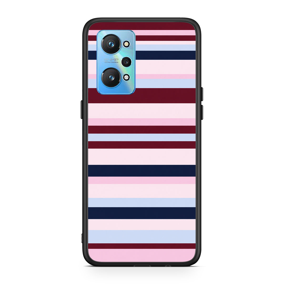 Θήκη Realme GT2 Burgundy Pink and Blue Horizontal Stripes από τη Smartfits με σχέδιο στο πίσω μέρος και μαύρο περίβλημα | Realme GT2 Burgundy Pink and Blue Horizontal Stripes case with colorful back and black bezels
