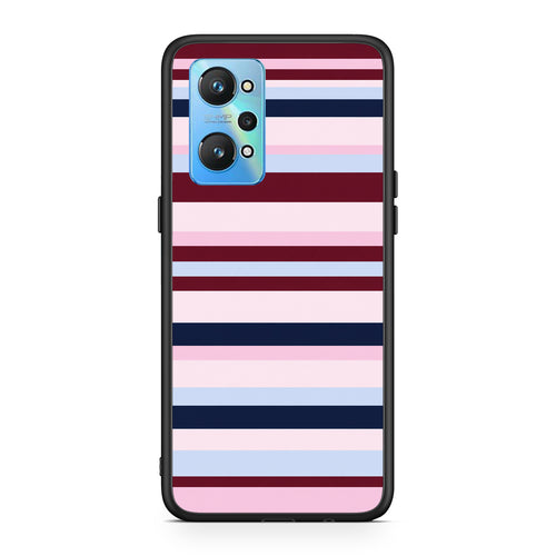 Θήκη Realme GT2 Burgundy Pink and Blue Horizontal Stripes από τη Smartfits με σχέδιο στο πίσω μέρος και μαύρο περίβλημα | Realme GT2 Burgundy Pink and Blue Horizontal Stripes case with colorful back and black bezels