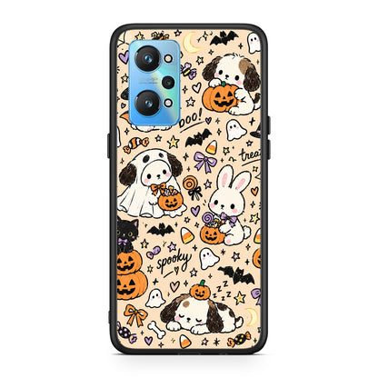 Θήκη Realme GT2 Halloween Puppies and Friends on Cream από τη Smartfits με σχέδιο στο πίσω μέρος και μαύρο περίβλημα | Realme GT2 Halloween Puppies and Friends on Cream case with colorful back and black bezels