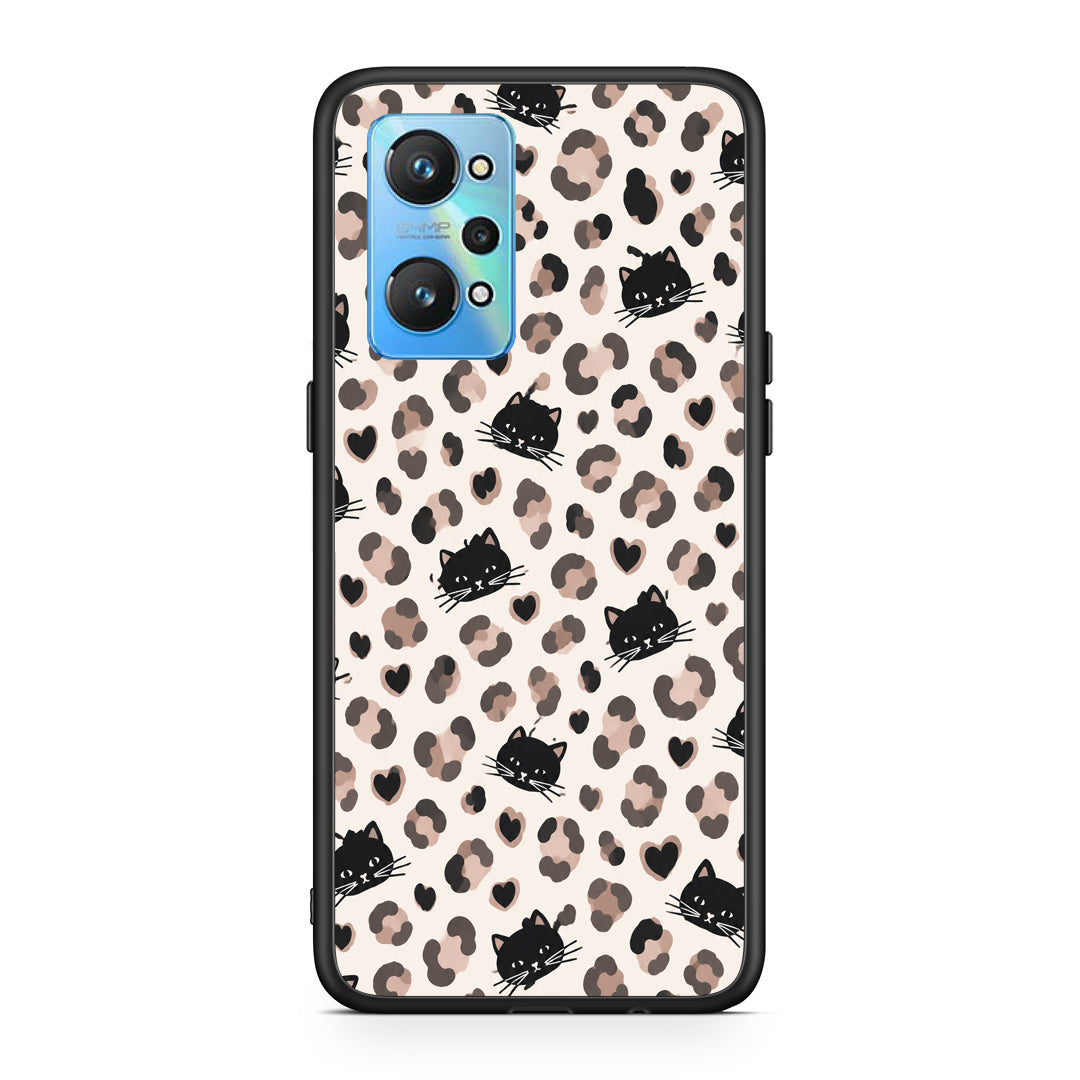 Θήκη Realme GT2 Leopard Spots and Black Cats on Cream από τη Smartfits με σχέδιο στο πίσω μέρος και μαύρο περίβλημα | Realme GT2 Leopard Spots and Black Cats on Cream case with colorful back and black bezels