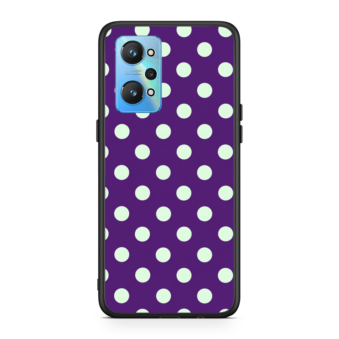 Θήκη Realme GT2 Mint Polka Dots on Purple από τη Smartfits με σχέδιο στο πίσω μέρος και μαύρο περίβλημα | Realme GT2 Mint Polka Dots on Purple case with colorful back and black bezels
