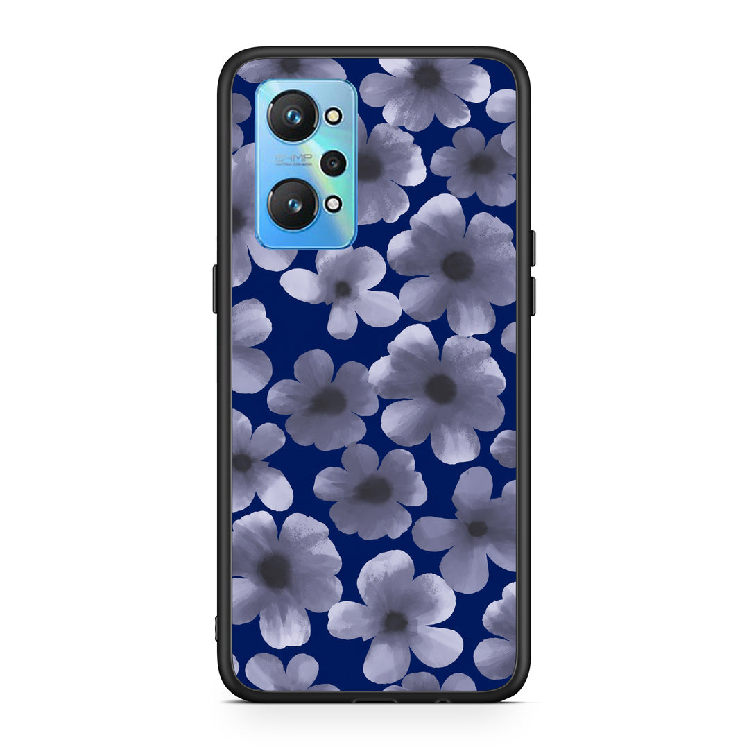 Θήκη Realme GT2 Pale Blue Flowers on Navy από τη Smartfits με σχέδιο στο πίσω μέρος και μαύρο περίβλημα | Realme GT2 Pale Blue Flowers on Navy case with colorful back and black bezels