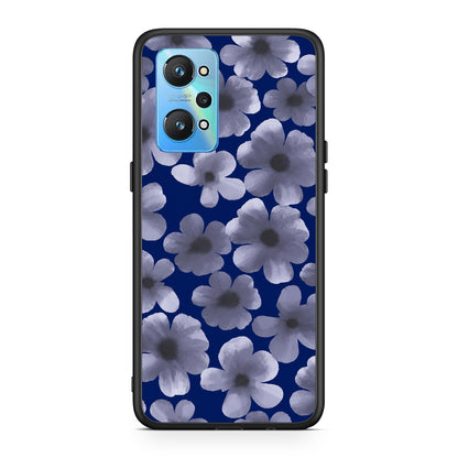 Θήκη Realme GT2 Pale Blue Flowers on Navy από τη Smartfits με σχέδιο στο πίσω μέρος και μαύρο περίβλημα | Realme GT2 Pale Blue Flowers on Navy case with colorful back and black bezels